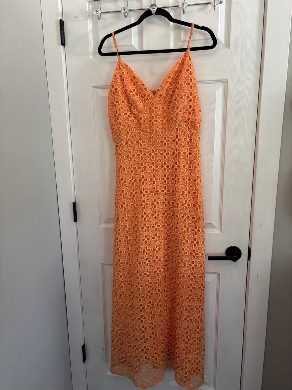 Sleeveless Orange Lace Maxi Dress